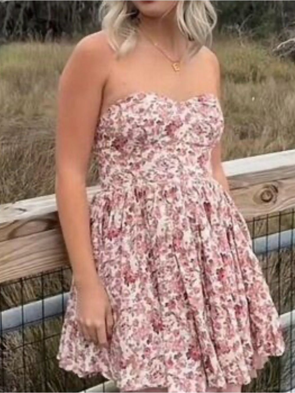 NEW Altar'd State Strapless Pink Floral Fit-and-Flare Dress size large